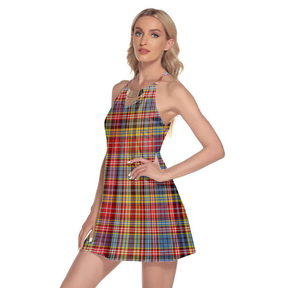 Drummond of Strathallan Tartan Plaid Round Neck Above Knee Dress