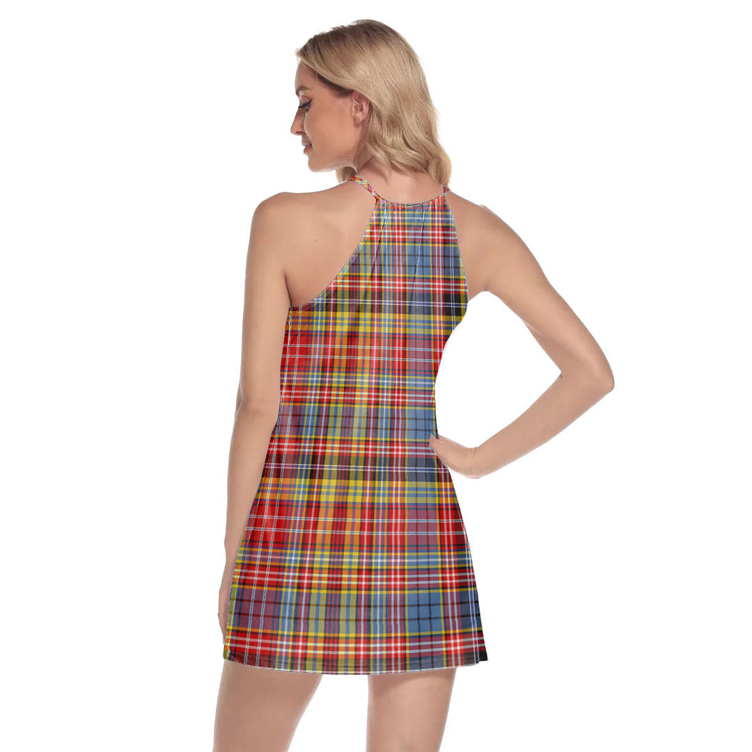 Drummond of Strathallan Tartan Plaid Round Neck Above Knee Dress