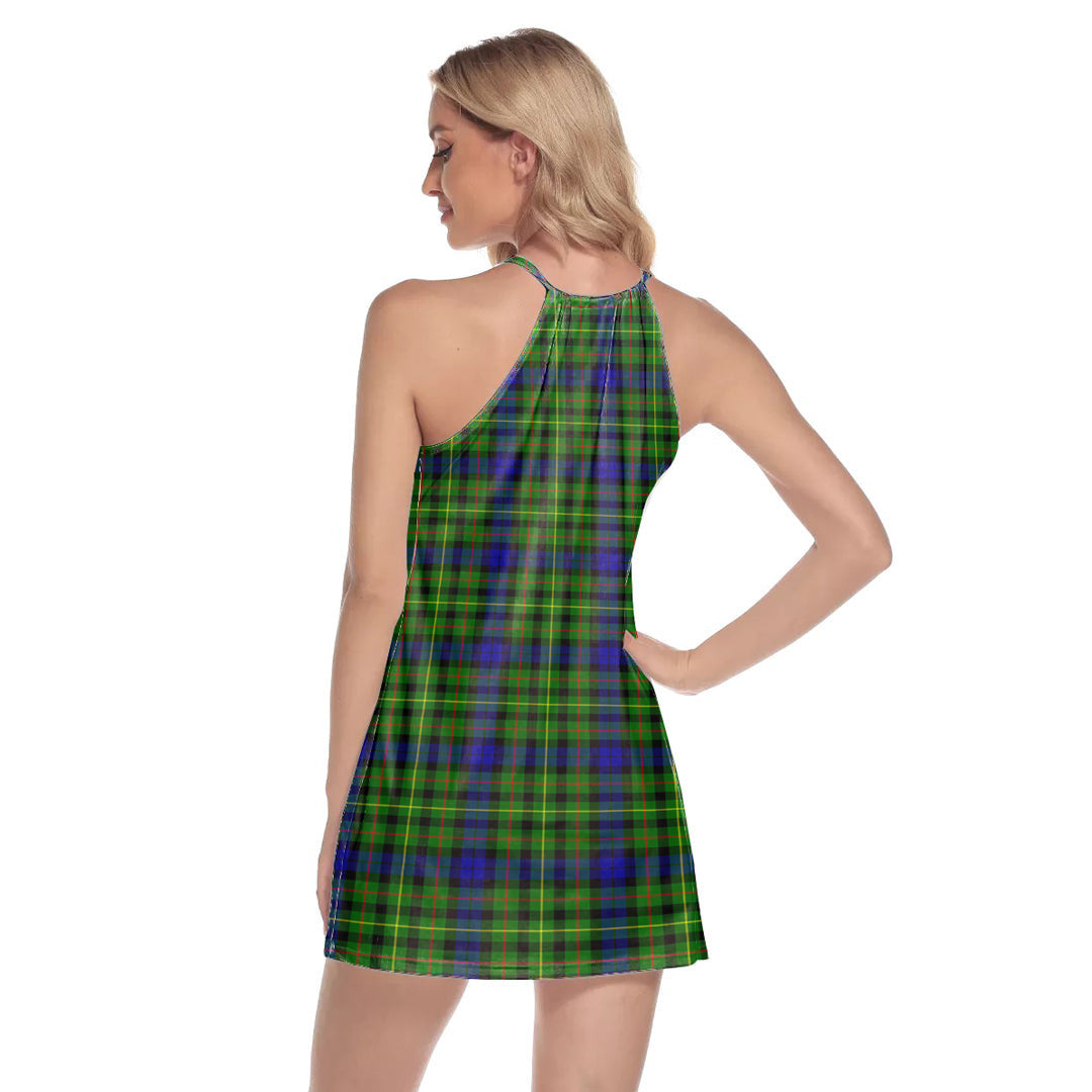 Rollo Modern Tartan Plaid Round Neck Above Knee Dress