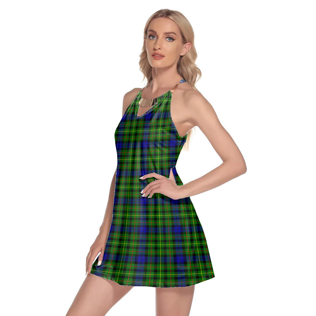 Rollo Modern Tartan Plaid Round Neck Above Knee Dress