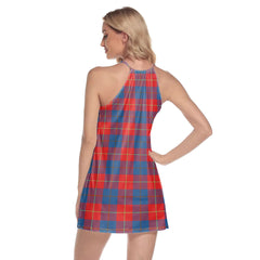 Galloway Red Tartan Plaid Round Neck Above Knee Dress