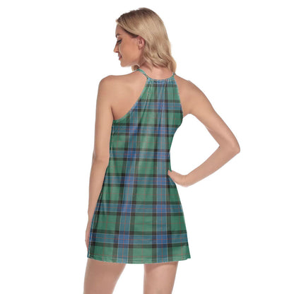 Sinclair Hunting Ancient Tartan Plaid Round Neck Above Knee Dress