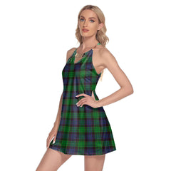 Stewart Old Modern Tartan Plaid Round Neck Above Knee Dress