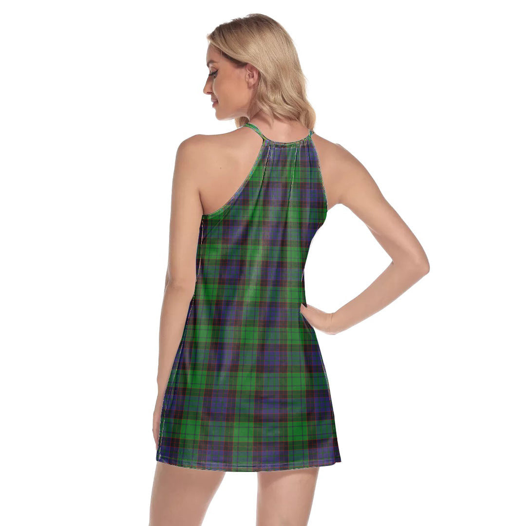 Stewart Old Modern Tartan Plaid Round Neck Above Knee Dress