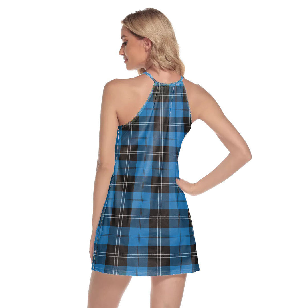 Ramsay Blue Ancient Tartan Plaid Round Neck Above Knee Dress