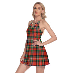 Stewart Royal Modern Tartan Plaid Round Neck Above Knee Dress