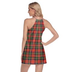 Stewart Royal Modern Tartan Plaid Round Neck Above Knee Dress