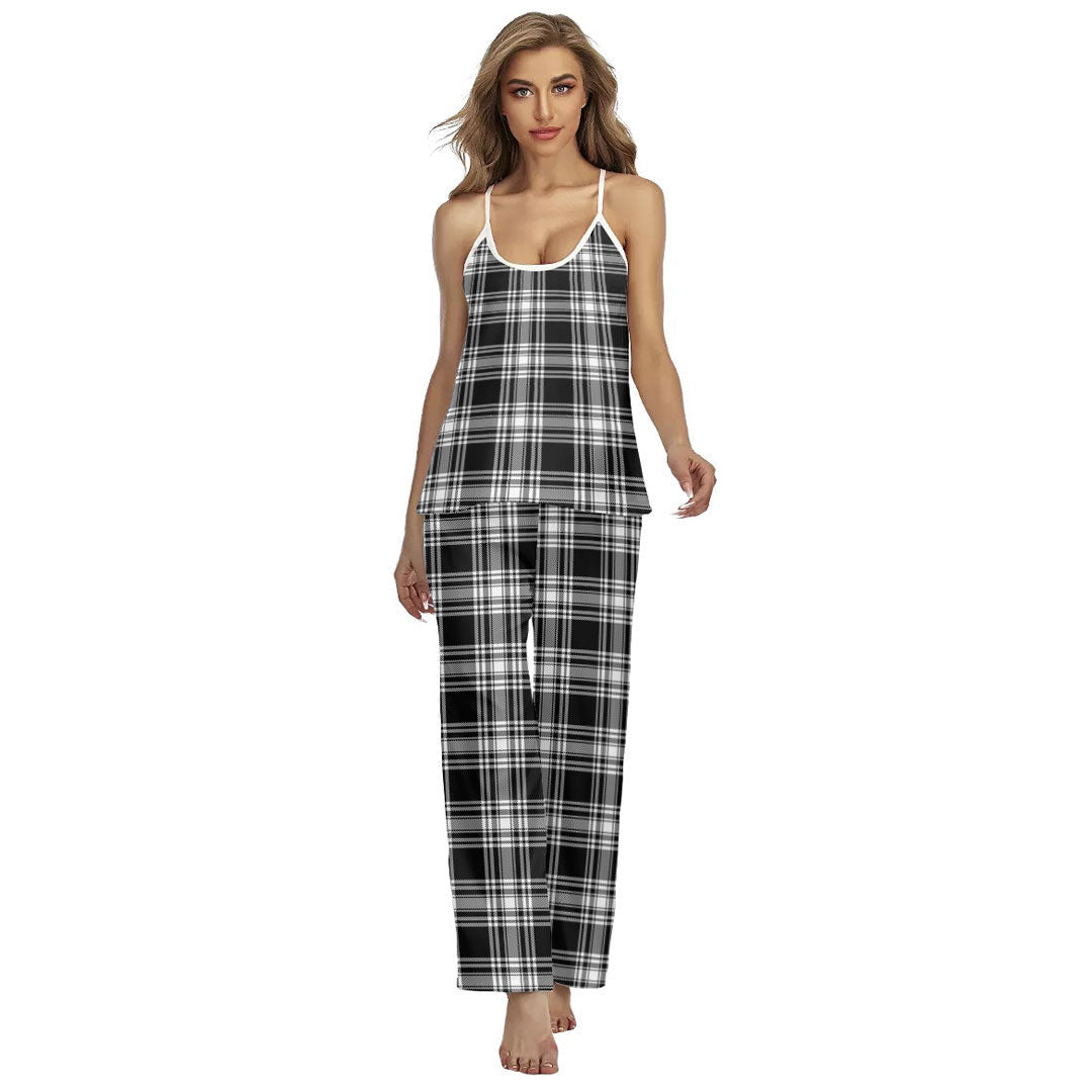 Menzies Black White Modern Tartan Plaid Cami Pajamas Sets