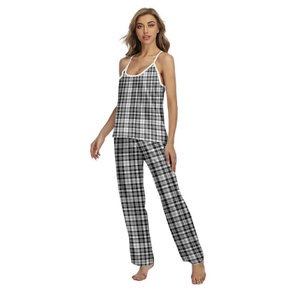 Scott Black White Modern Tartan Plaid Cami Pajamas Sets