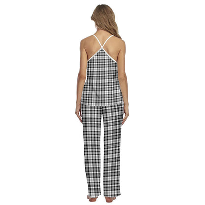 Scott Black White Modern Tartan Plaid Cami Pajamas Sets