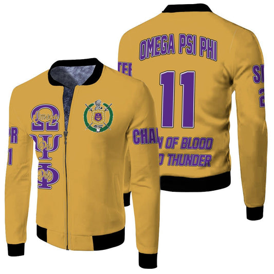 (Custom) Fraternity Jacket - Omega Psi Phi (Old Gold) Fleece Winter Jacket