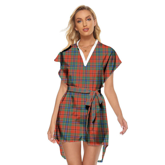 MacLean of Duart Ancient Tartan Plaid Stand-up Collar Casual Dress With Belt