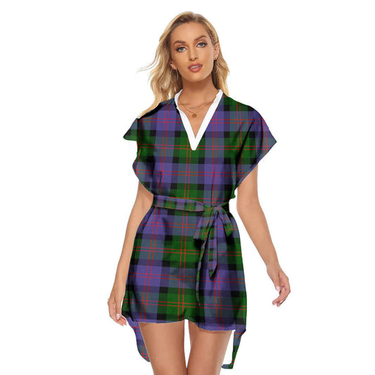 Blair Modern Tartan Plaid Stand-up Collar Casual Dress With Belt