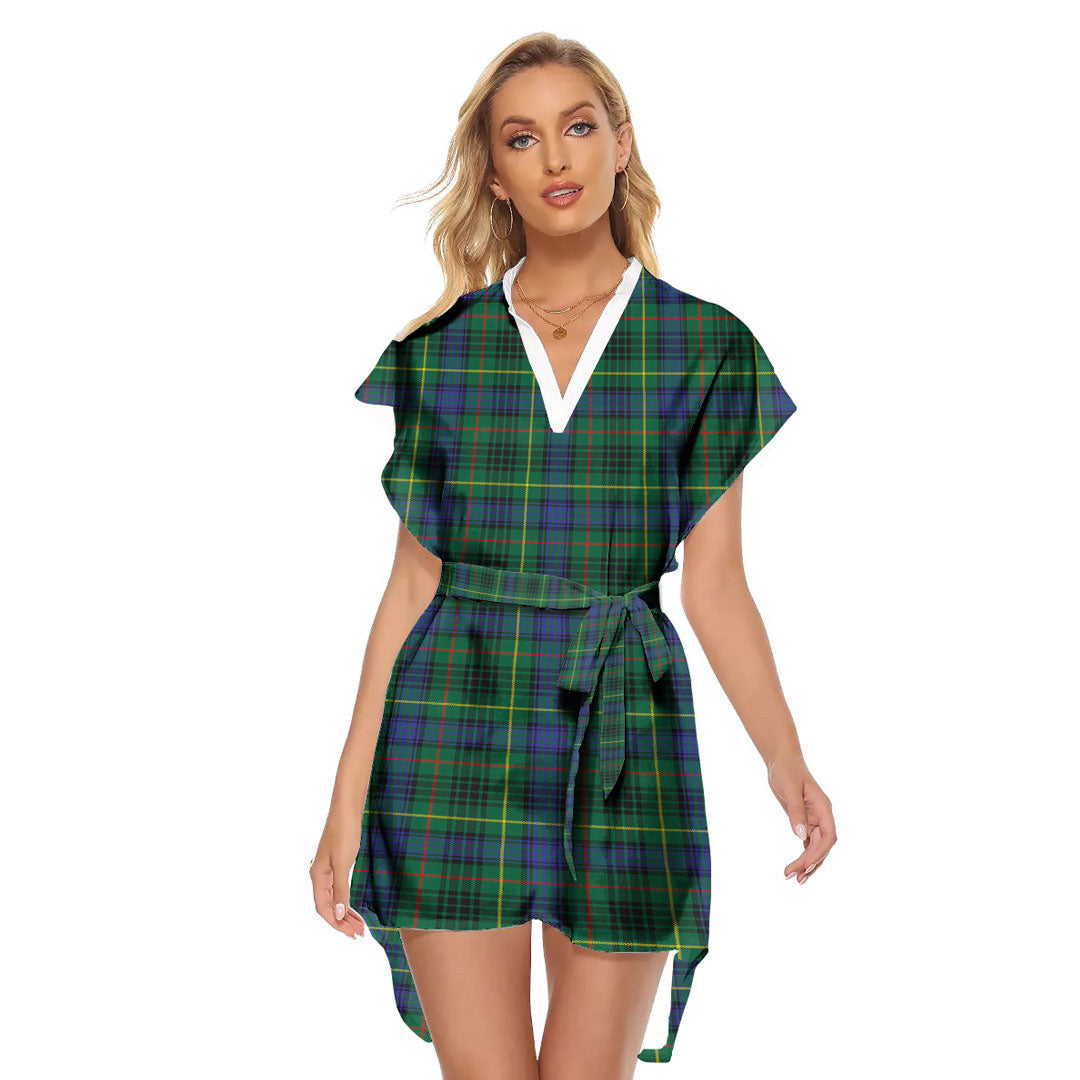 Stewart Hunting Modern Tartan Plaid Stand-up Collar Casual Dress With Belt