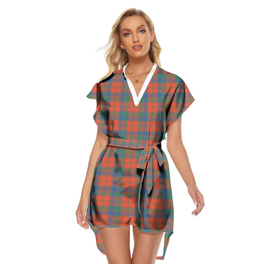 Robertson Ancient Tartan Plaid Stand-up Collar Casual Dress With Belt