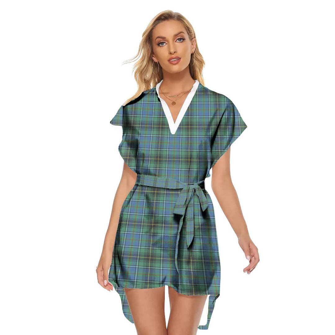 MacInnes Ancient Tartan Plaid Stand-up Collar Casual Dress With Belt