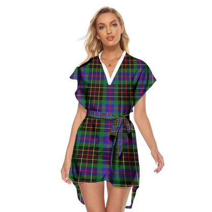 Brodie Hunting Modern Tartan Plaid Stand-up Collar Casual Dress With Belt