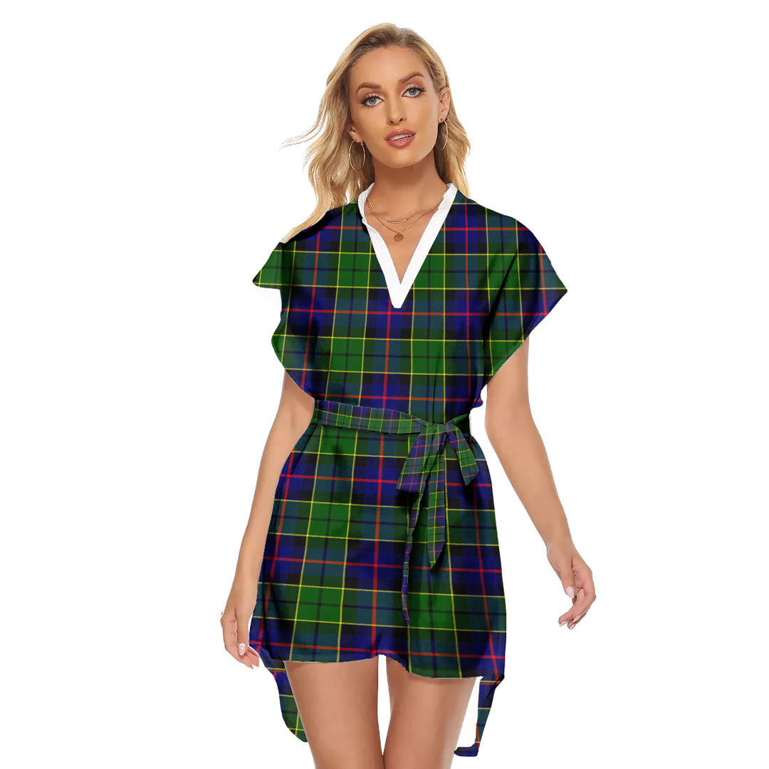 Forsyth Modern Tartan Plaid Stand-up Collar Casual Dress With Belt