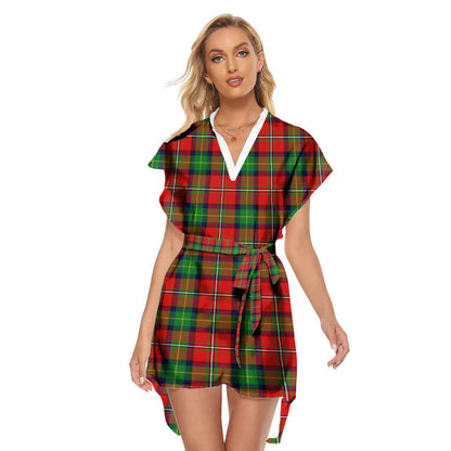 Boyd Modern Tartan Plaid Stand-up Collar Casual Dress With Belt