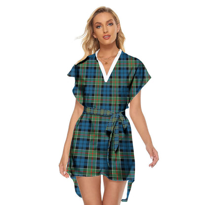 Colquhoun Ancient Tartan Plaid Stand-up Collar Casual Dress With Belt