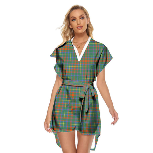 MacKintosh Hunting Ancient Tartan Plaid Stand-up Collar Casual Dress With Belt