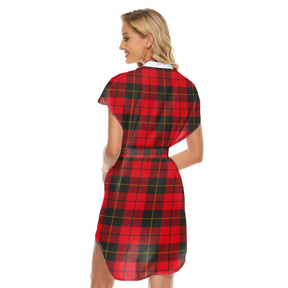 Wallace Weathered Tartan Plaid Stand-up Collar Casual Dress With Belt