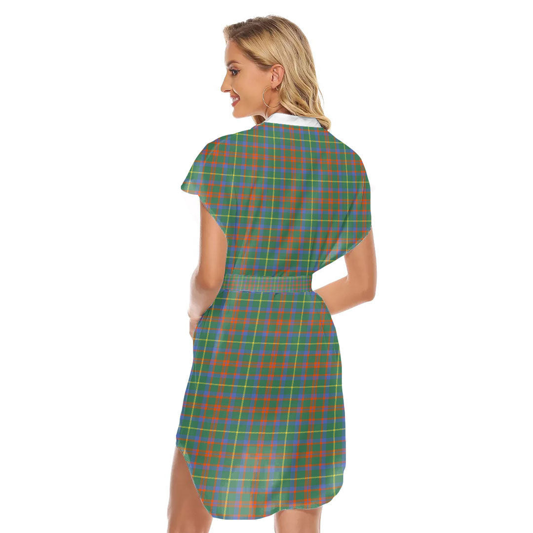 MacKintosh Hunting Ancient Tartan Plaid Stand-up Collar Casual Dress With Belt