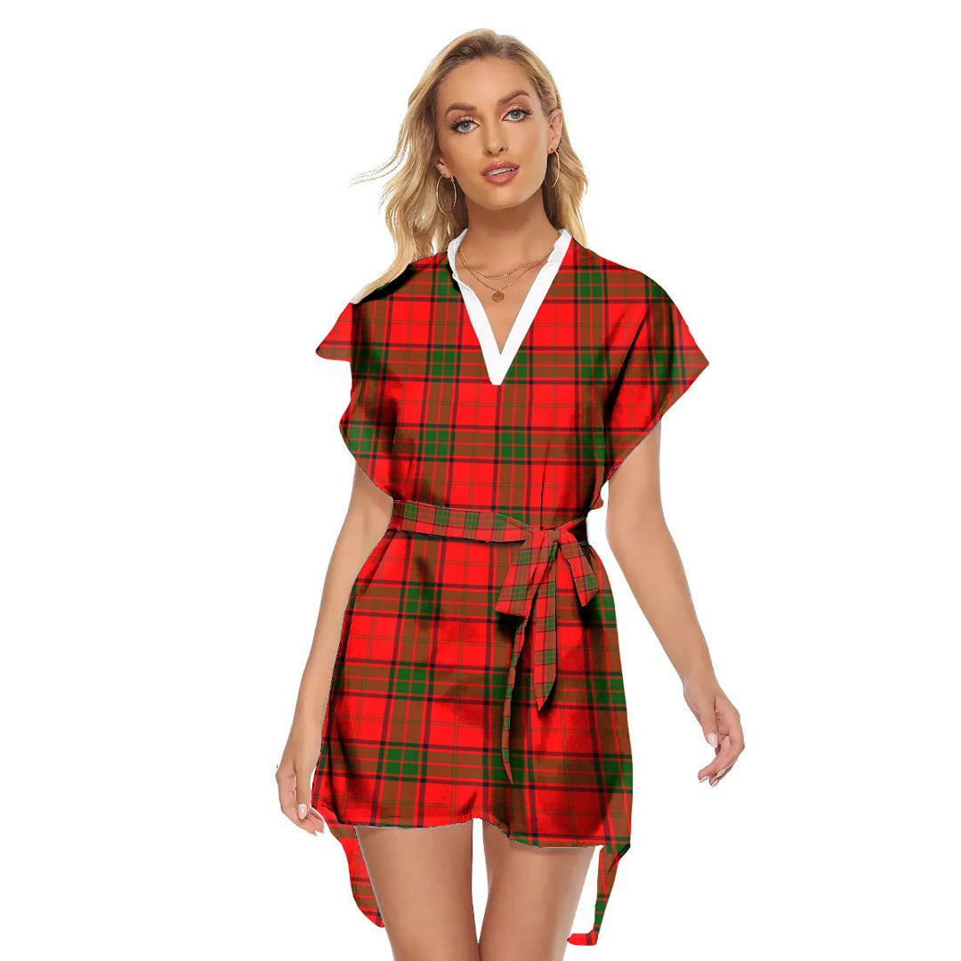 Maxwell Modern Tartan Plaid Stand-up Collar Casual Dress With Belt