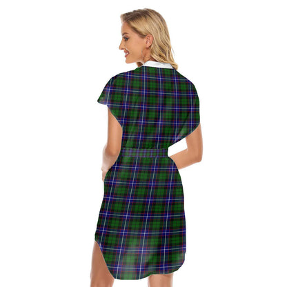 Russell Modern Tartan Plaid Stand-up Collar Casual Dress With Belt