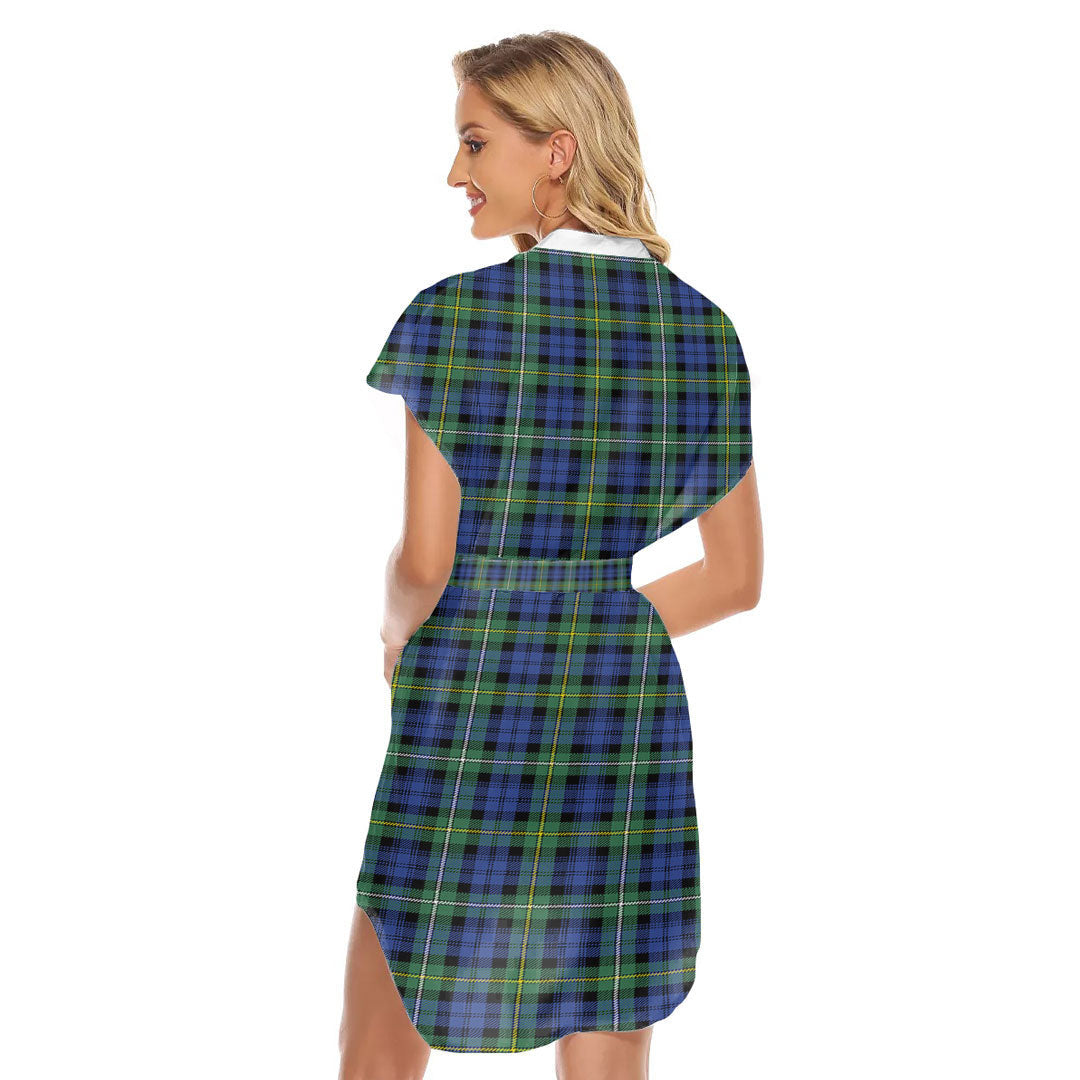 Campbell Argyll Ancient Tartan Plaid Stand-up Collar Casual Dress With Belt