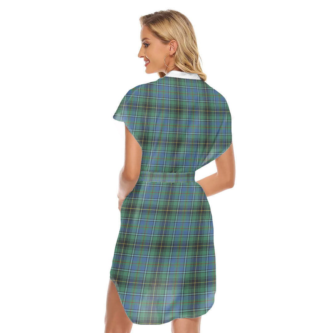 MacInnes Ancient Tartan Plaid Stand-up Collar Casual Dress With Belt