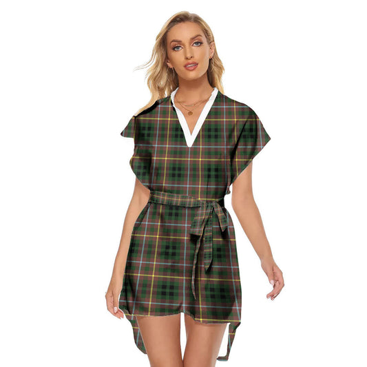 Buchanan Hunting Tartan Plaid Stand-up Collar Casual Dress With Belt