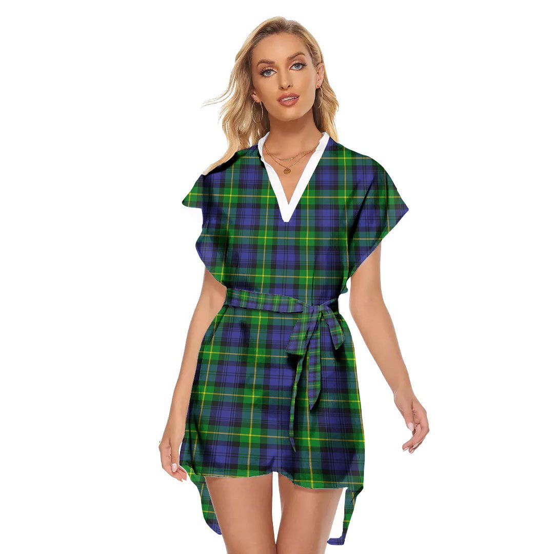 Gordon Modern Tartan Plaid Stand-up Collar Casual Dress With Belt