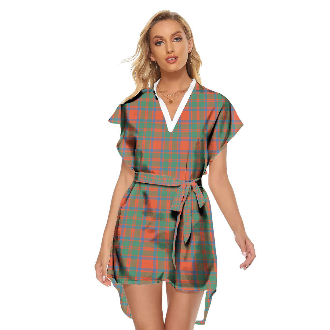 MacKintosh Ancient Tartan Plaid Stand-up Collar Casual Dress With Belt