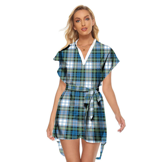 Campbell Dress Ancient Tartan Plaid Stand-up Collar Casual Dress With Belt