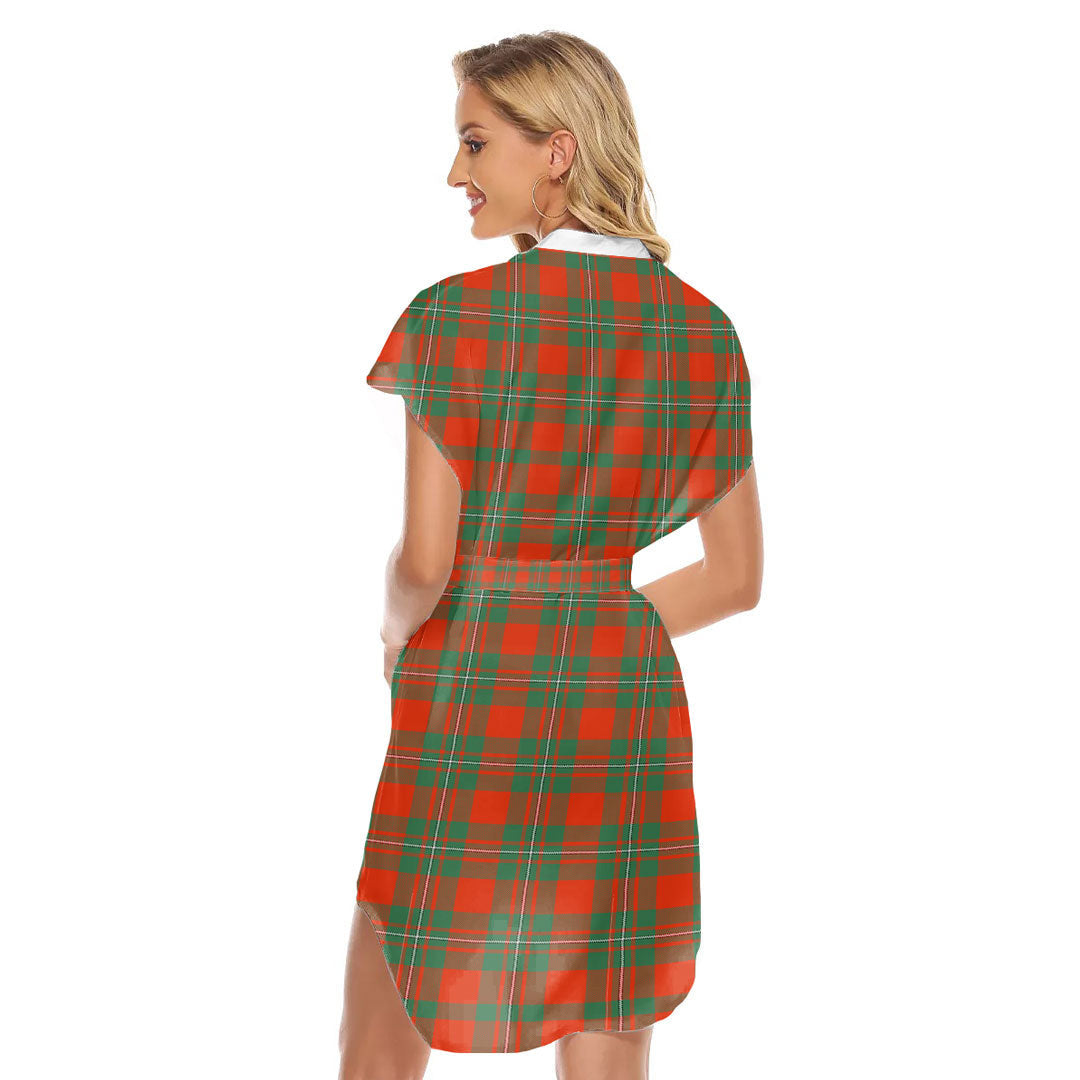 MacGregor Ancient Tartan Plaid Stand-up Collar Casual Dress With Belt