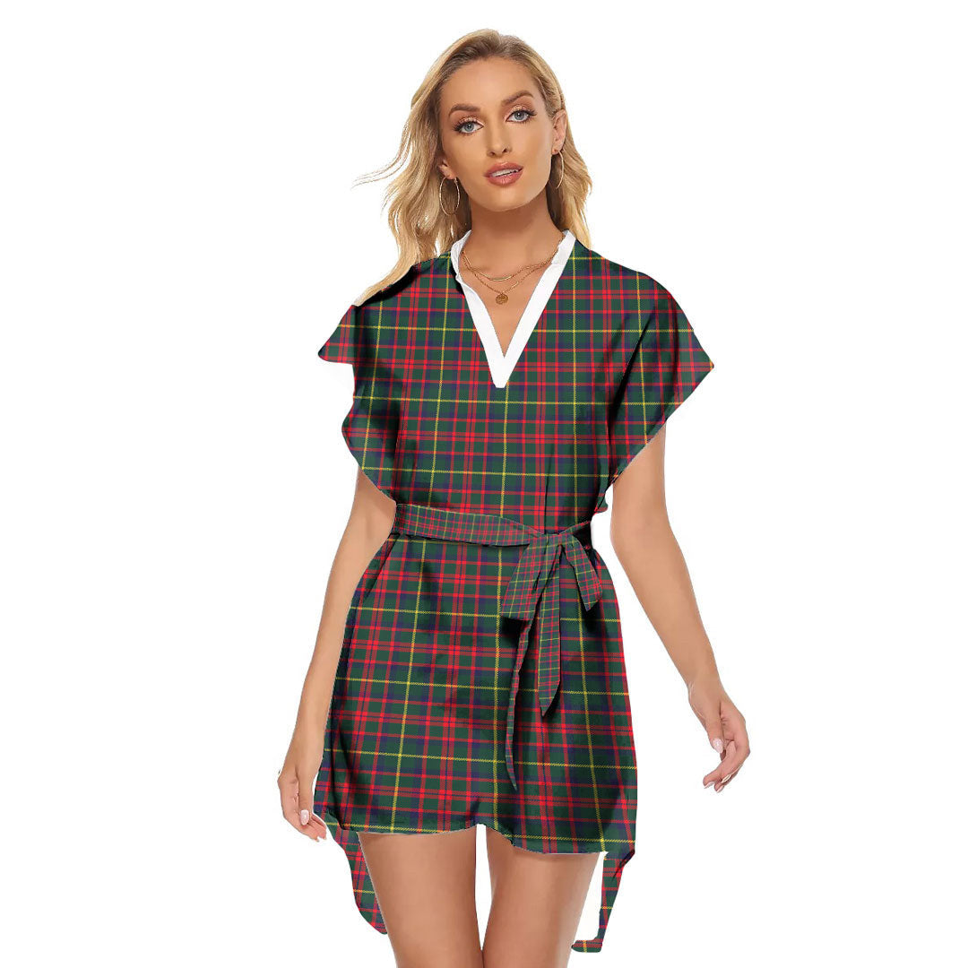 MacKintosh Hunting Modern Tartan Plaid Stand-up Collar Casual Dress With Belt