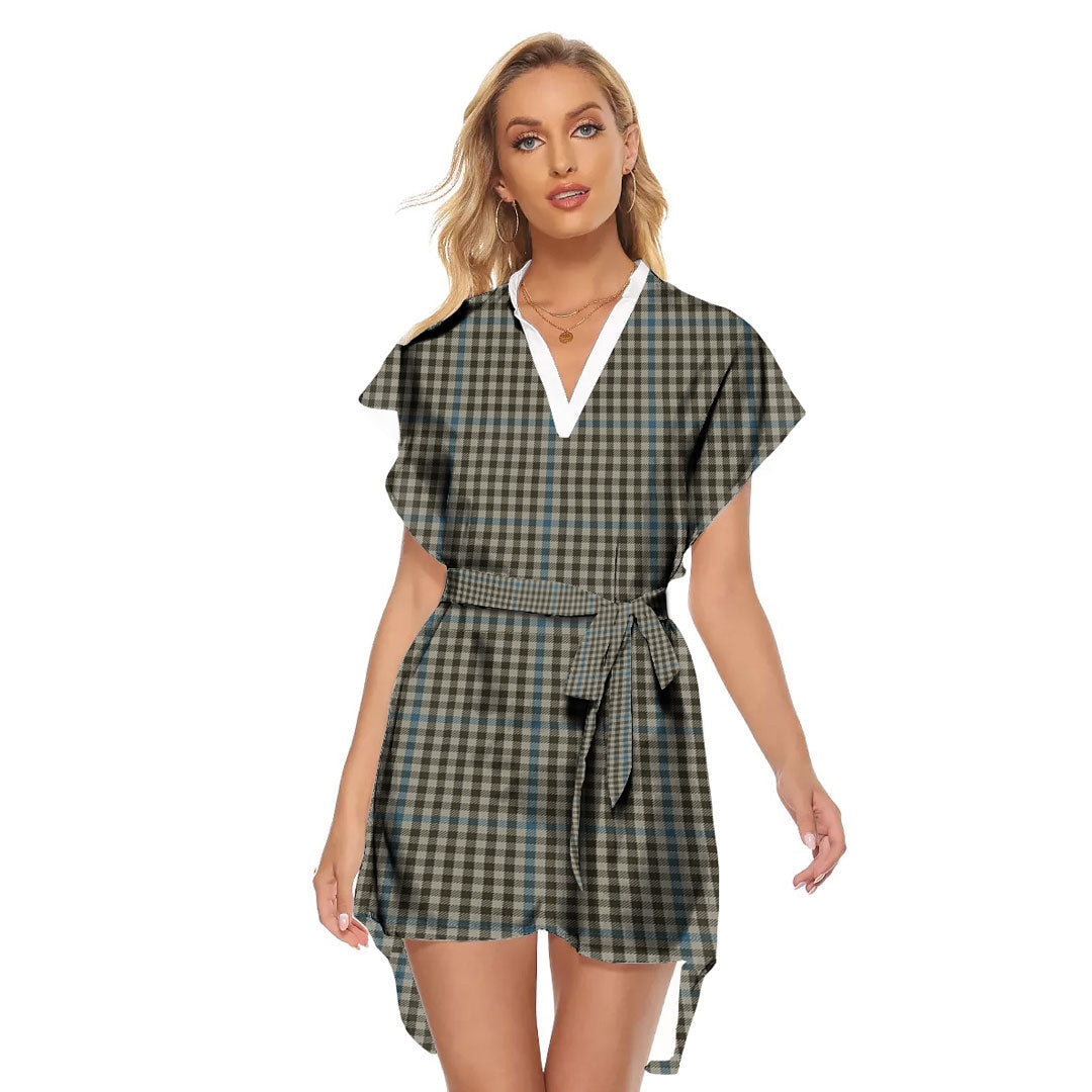 Haig Check Tartan Plaid Stand-up Collar Casual Dress With Belt