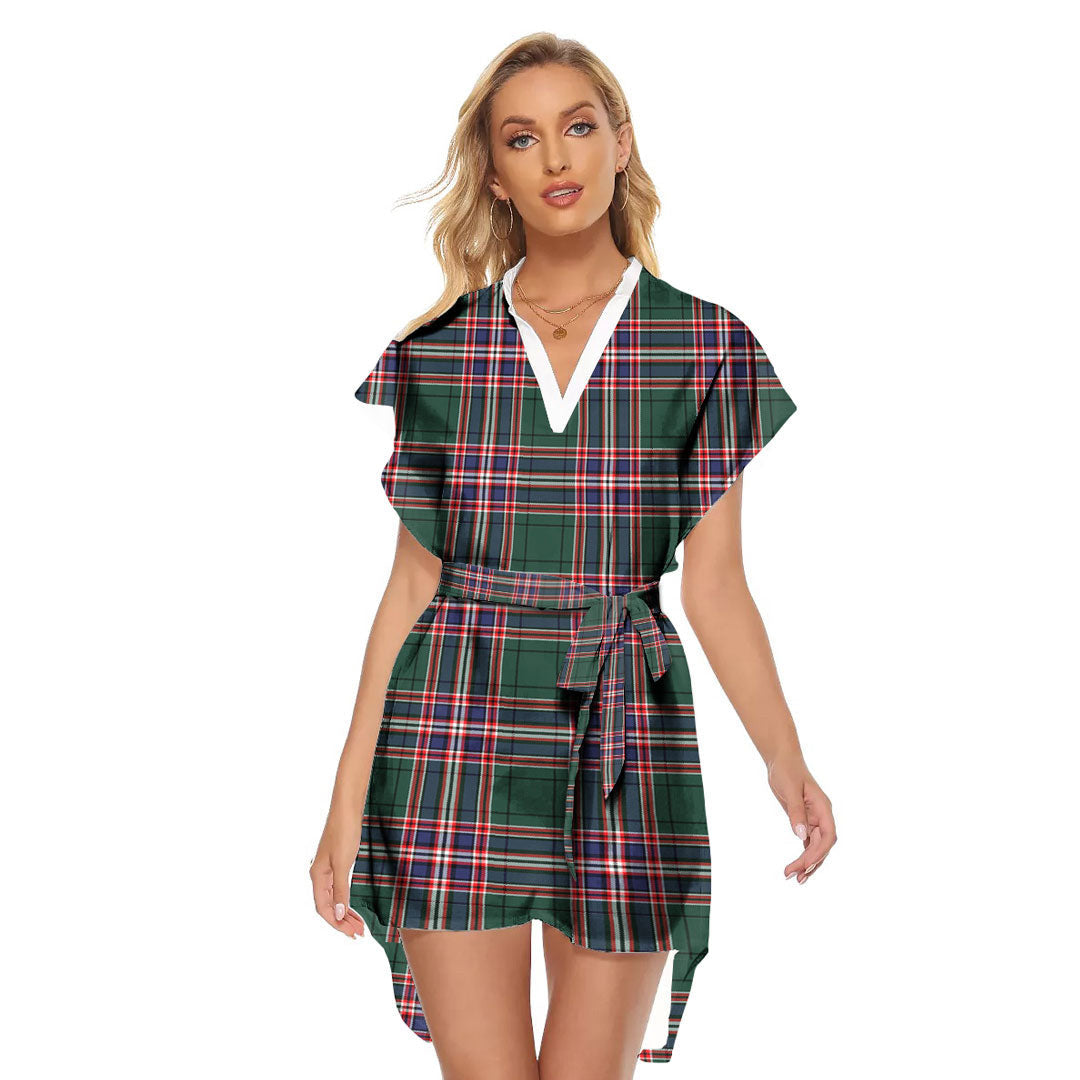 MacFarlane Hunting Modern Tartan Plaid Stand-up Collar Casual Dress With Belt