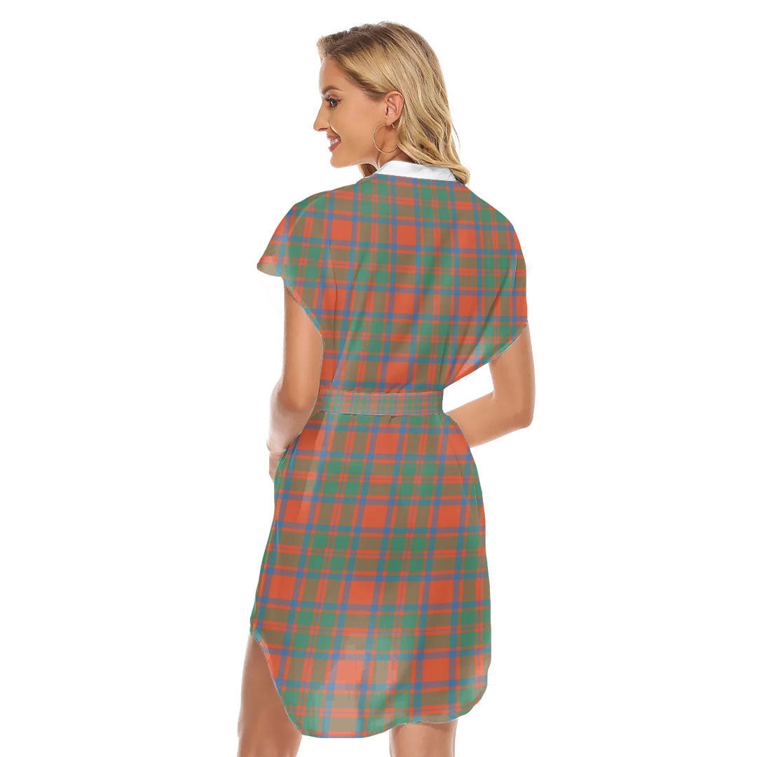 MacKintosh Ancient Tartan Plaid Stand-up Collar Casual Dress With Belt