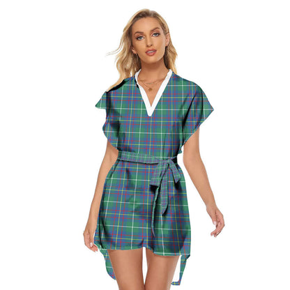 Inglis Ancient Tartan Plaid Stand-up Collar Casual Dress With Belt