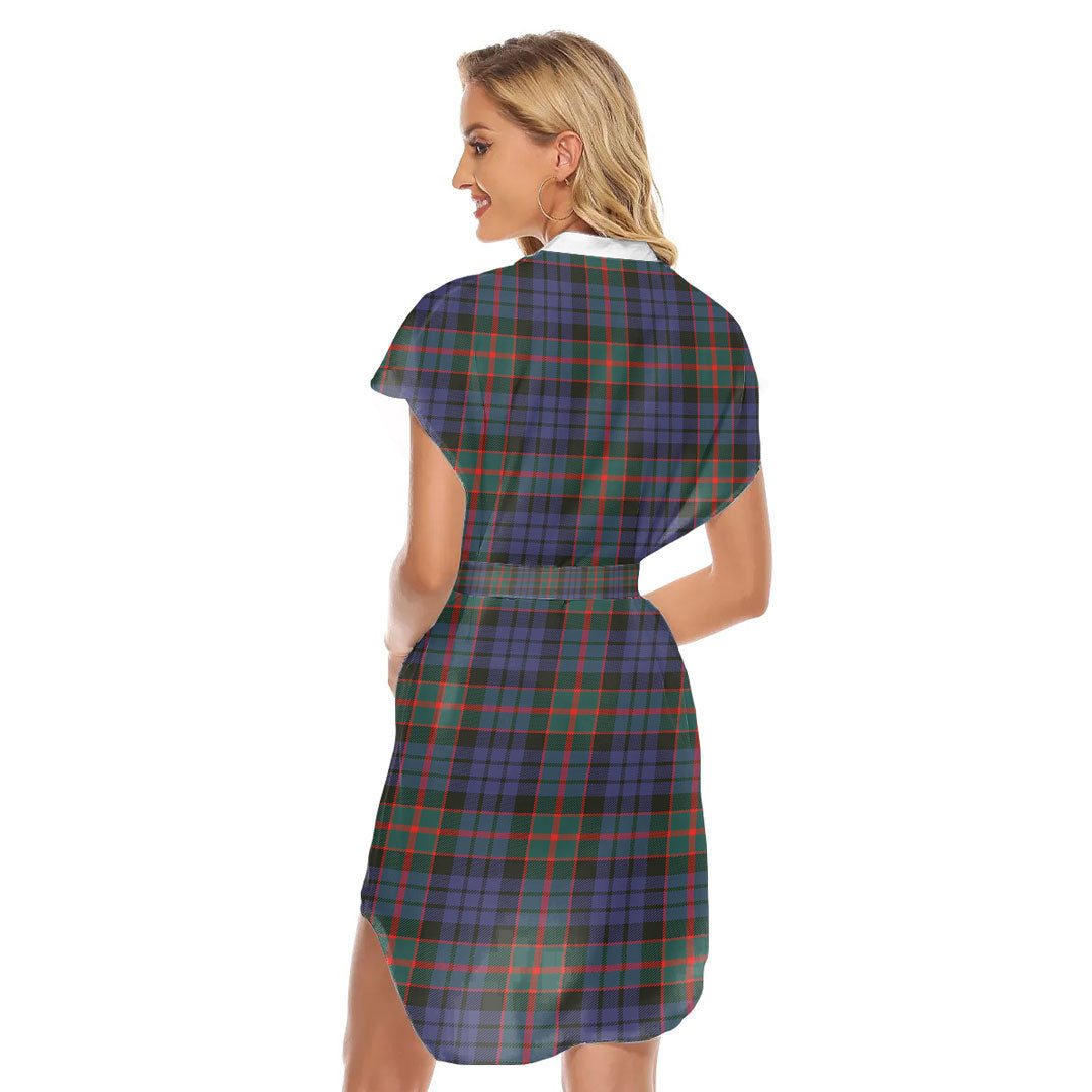 Fletcher of Dunans Tartan Plaid Stand-up Collar Casual Dress With Belt