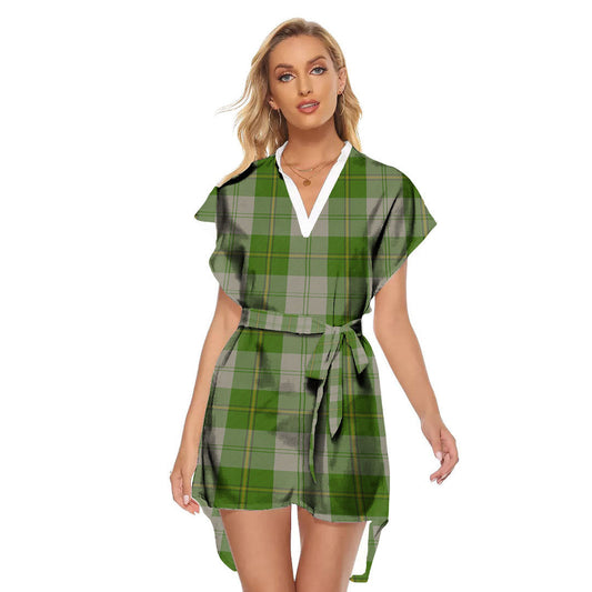 Cunningham Dress Green Dancers Tartan Plaid Stand-up Collar Casual Dress With Belt