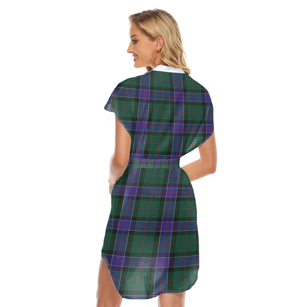 Sinclair Hunting Modern Tartan Plaid Stand-up Collar Casual Dress With Belt