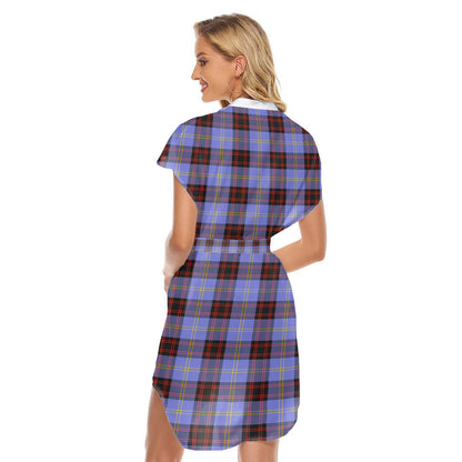 Rutherford Tartan Plaid Stand-up Collar Casual Dress With Belt