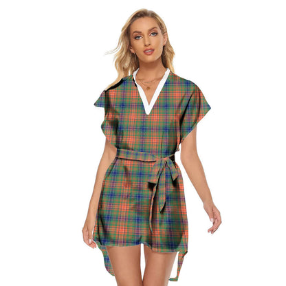 Wilson Ancient Tartan Plaid Stand-up Collar Casual Dress With Belt