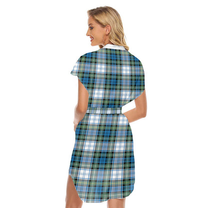 Campbell Dress Ancient Tartan Plaid Stand-up Collar Casual Dress With Belt