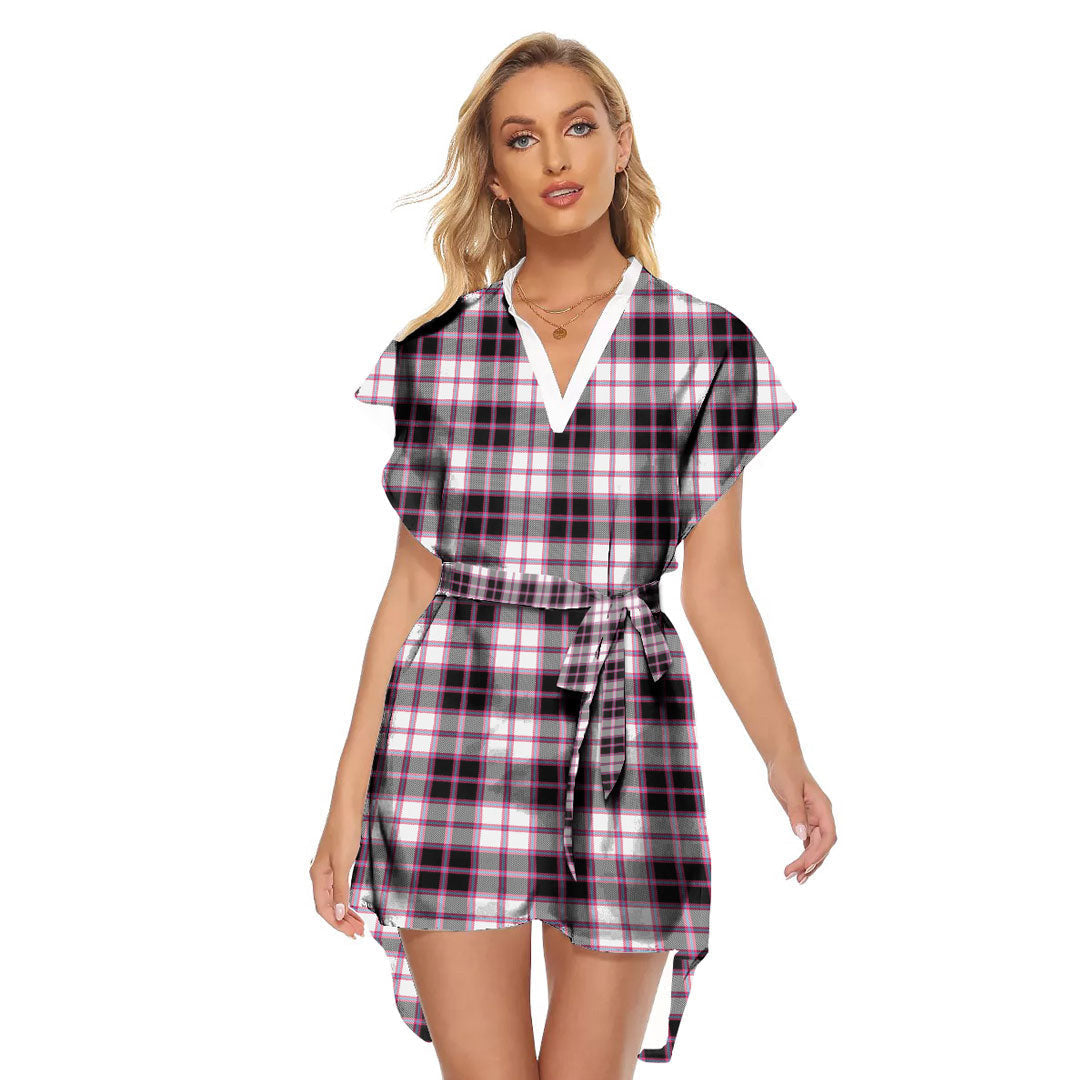 MacPherson Hunting Modern Tartan Plaid Stand-up Collar Casual Dress With Belt