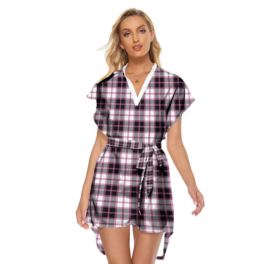 MacPherson Hunting Modern Tartan Plaid Stand-up Collar Casual Dress With Belt