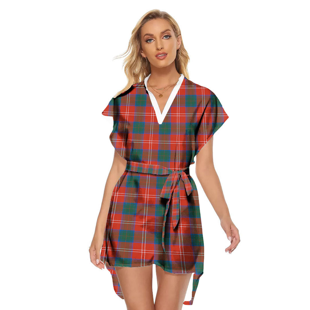 Chisholm Ancient Tartan Plaid Stand-up Collar Casual Dress With Belt